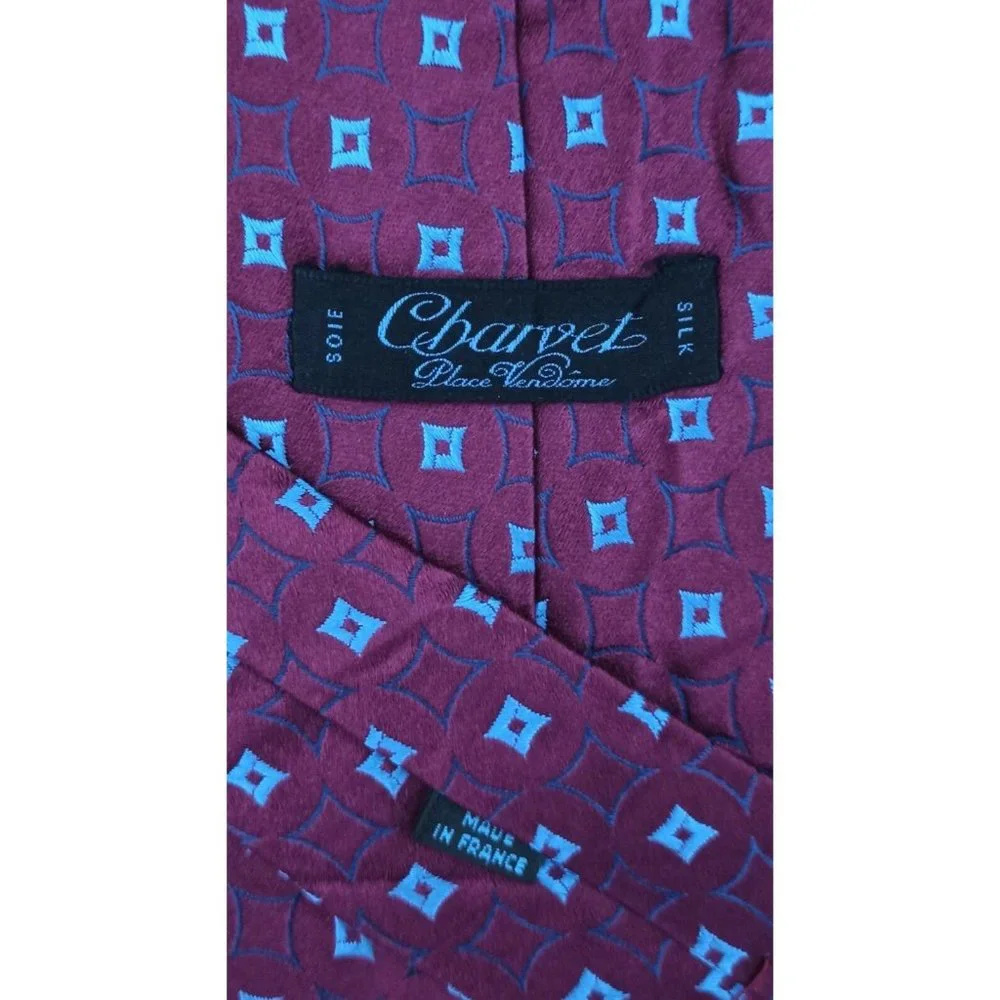 CHARVET Purple Geometric Silk Tie FRANCE 60